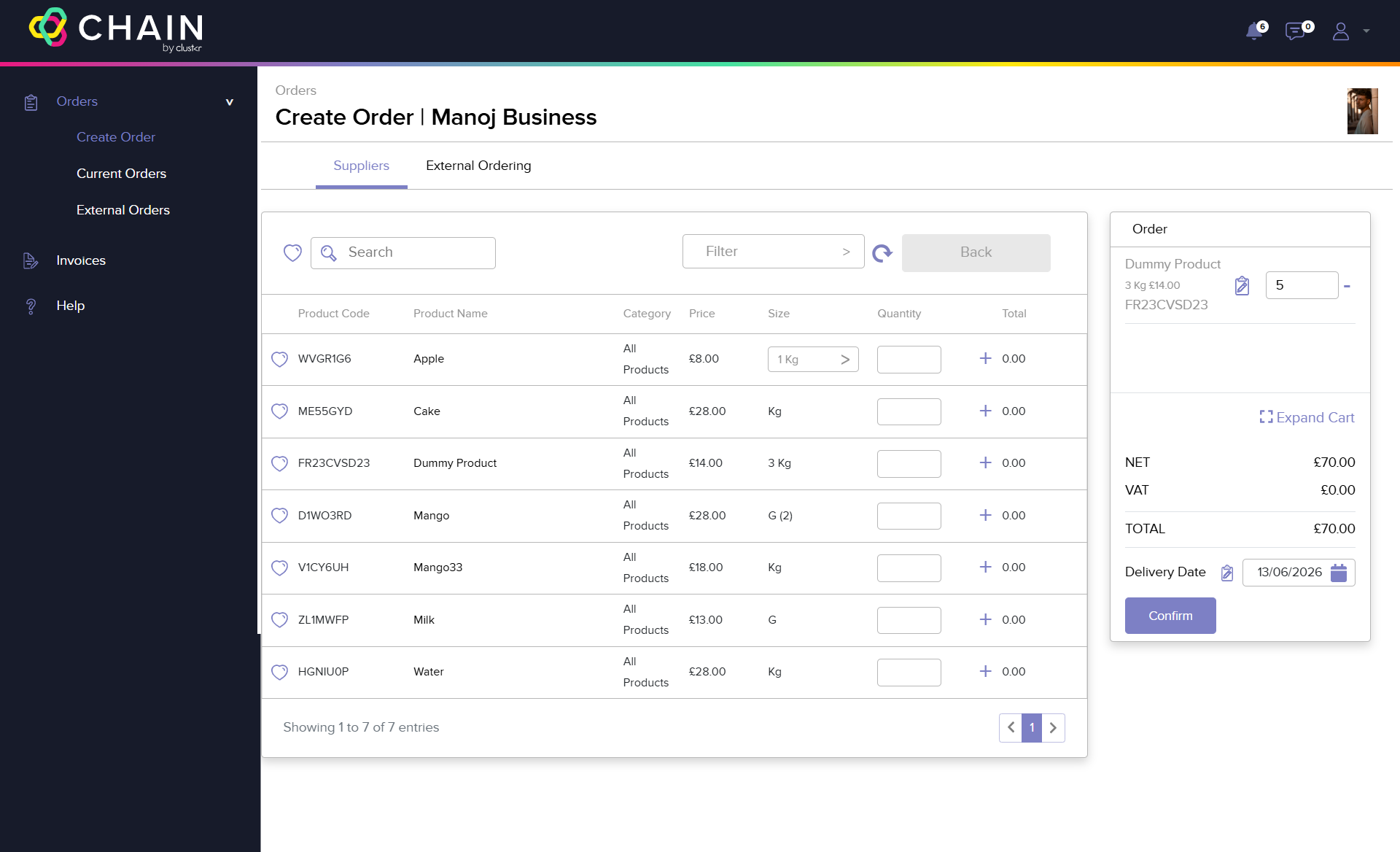 Connect with Chain — Restaurant–Supplier Platform screen 3